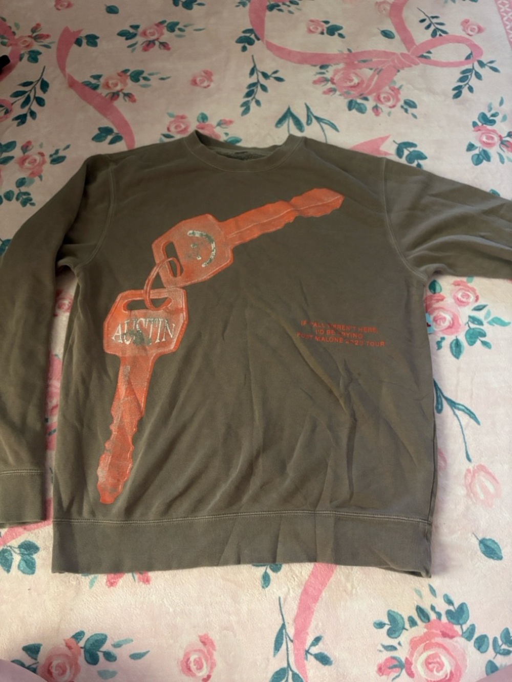 Post Malone Sweatshirt Mens Medium Brown 2023 Tour Austin Keys Graphic Crewneck